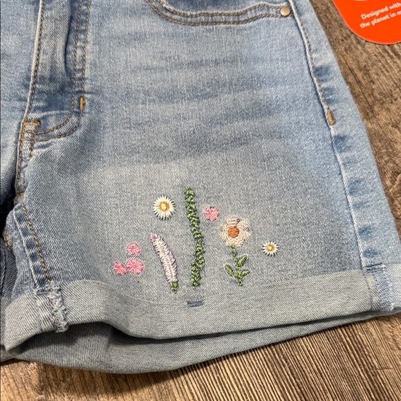 Wonder Nation Floral Embroidered Denim Shorts - Dark Blue and Light Blue - Picture 4 of 15